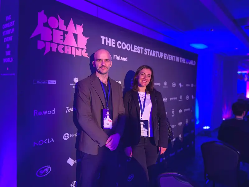 WorkGuardAI at the Polar Bear Pitching event wall in Oulu.